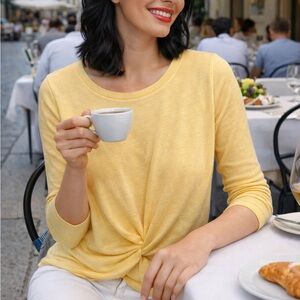 🌸Yellow Twist-Front Long-Sleeve Women’s Top Lynn Ryan